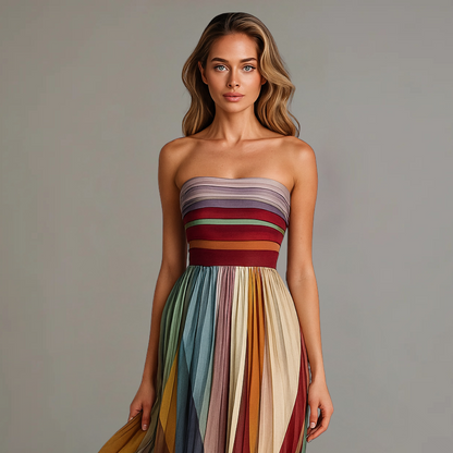 Kiora Women's Strapless Maxi Dress – Vibrant Pleated Summer Style 1