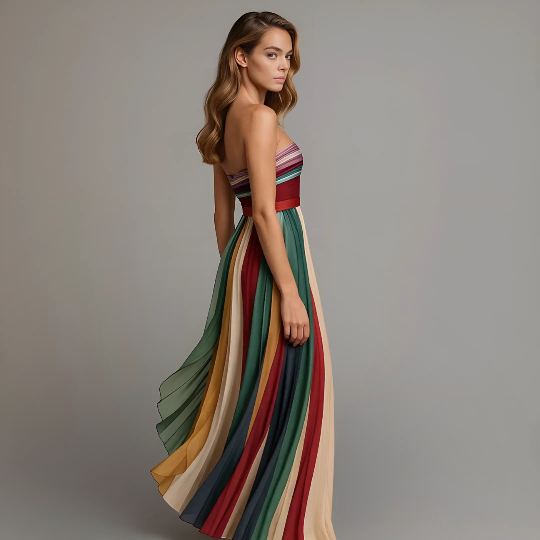 Kiora Women's Strapless Maxi Dress – Vibrant Pleated Summer Style 2