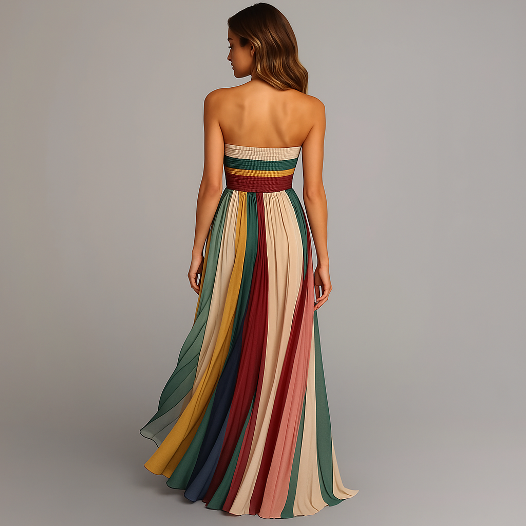 Kiora Women's Strapless Maxi Dress – Vibrant Pleated Summer Style 3
