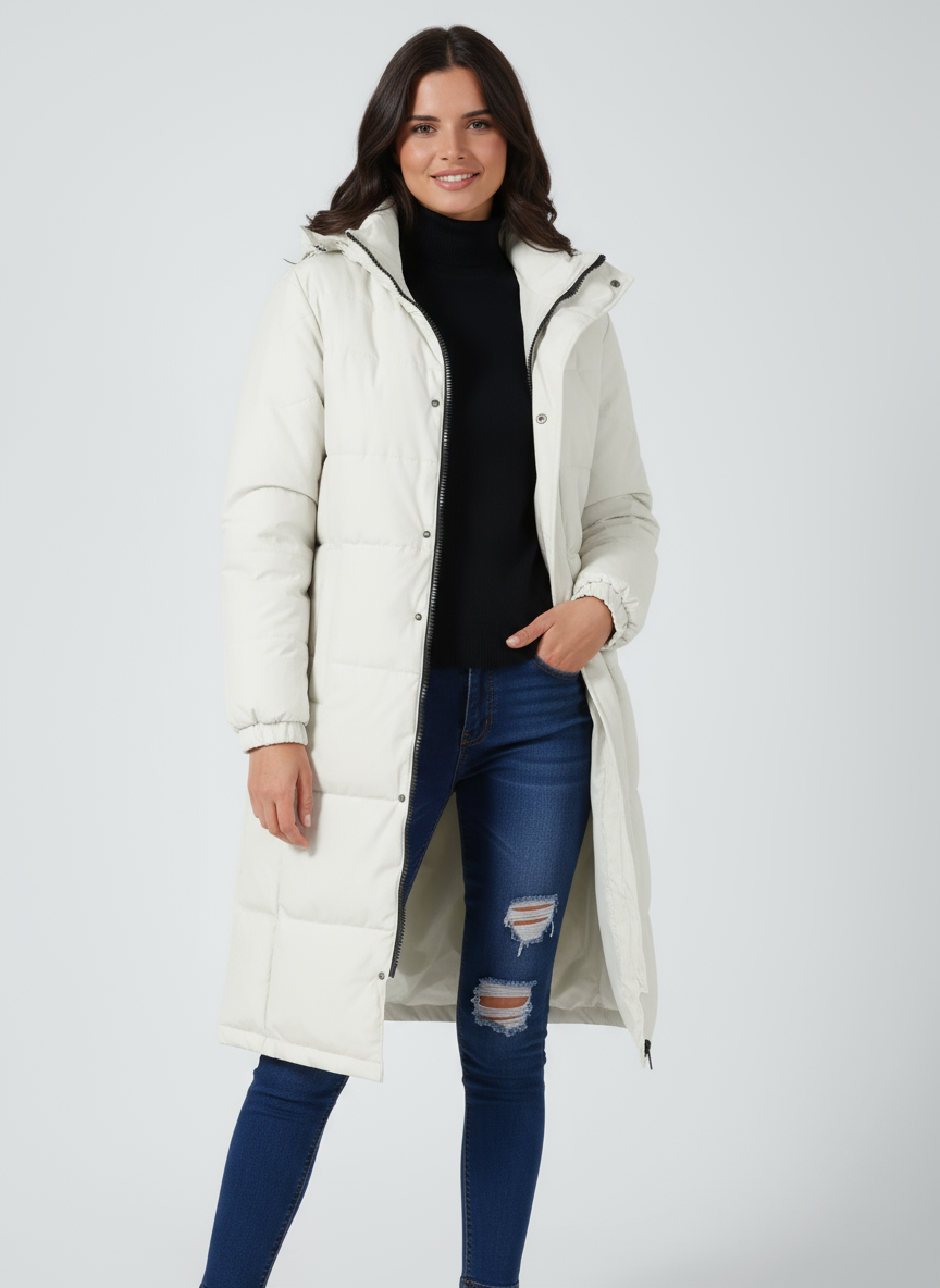 Langer Stepp Mantel mit Kapuze für Damen 2