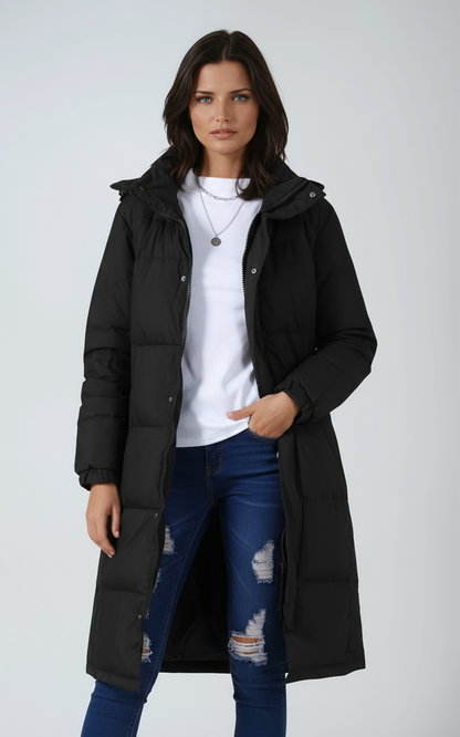 Langer Stepp Mantel mit Kapuze für Damen 5