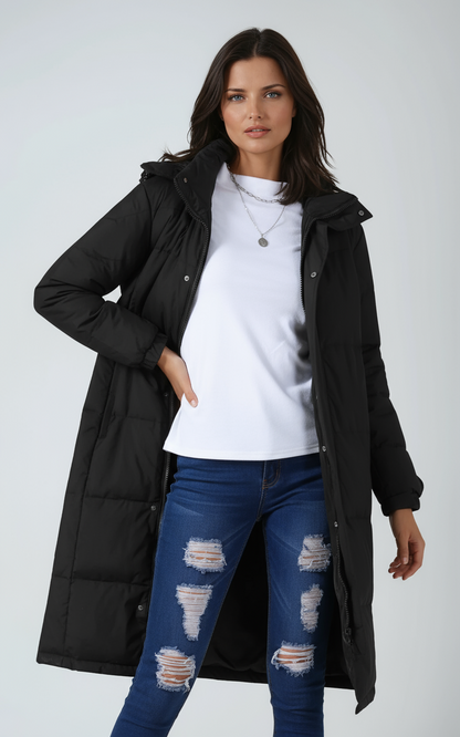 Langer Stepp Mantel mit Kapuze für Damen 6