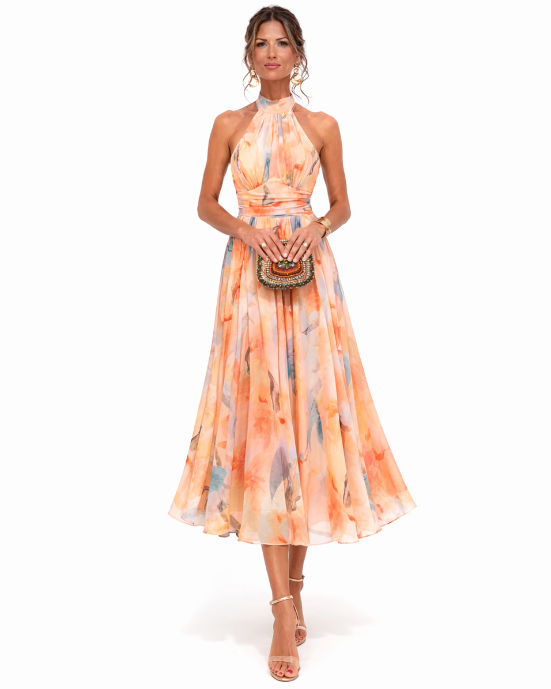 Lara Women's Halter Dress – Artistic Watercolor Print Summer Style 0