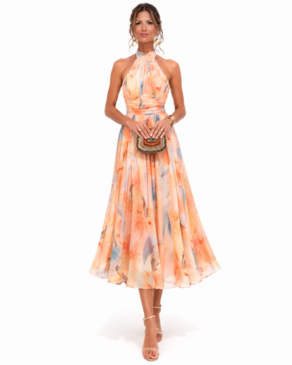 Lara Women's Halter Dress – Artistic Watercolor Print Summer Style 0