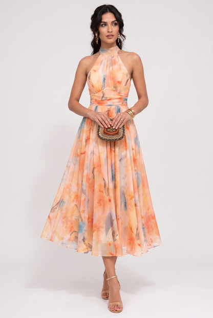 Lara Women's Halter Dress – Artistic Watercolor Print Summer Style 1