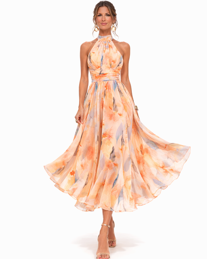 Lara Women's Halter Dress – Artistic Watercolor Print Summer Style 2