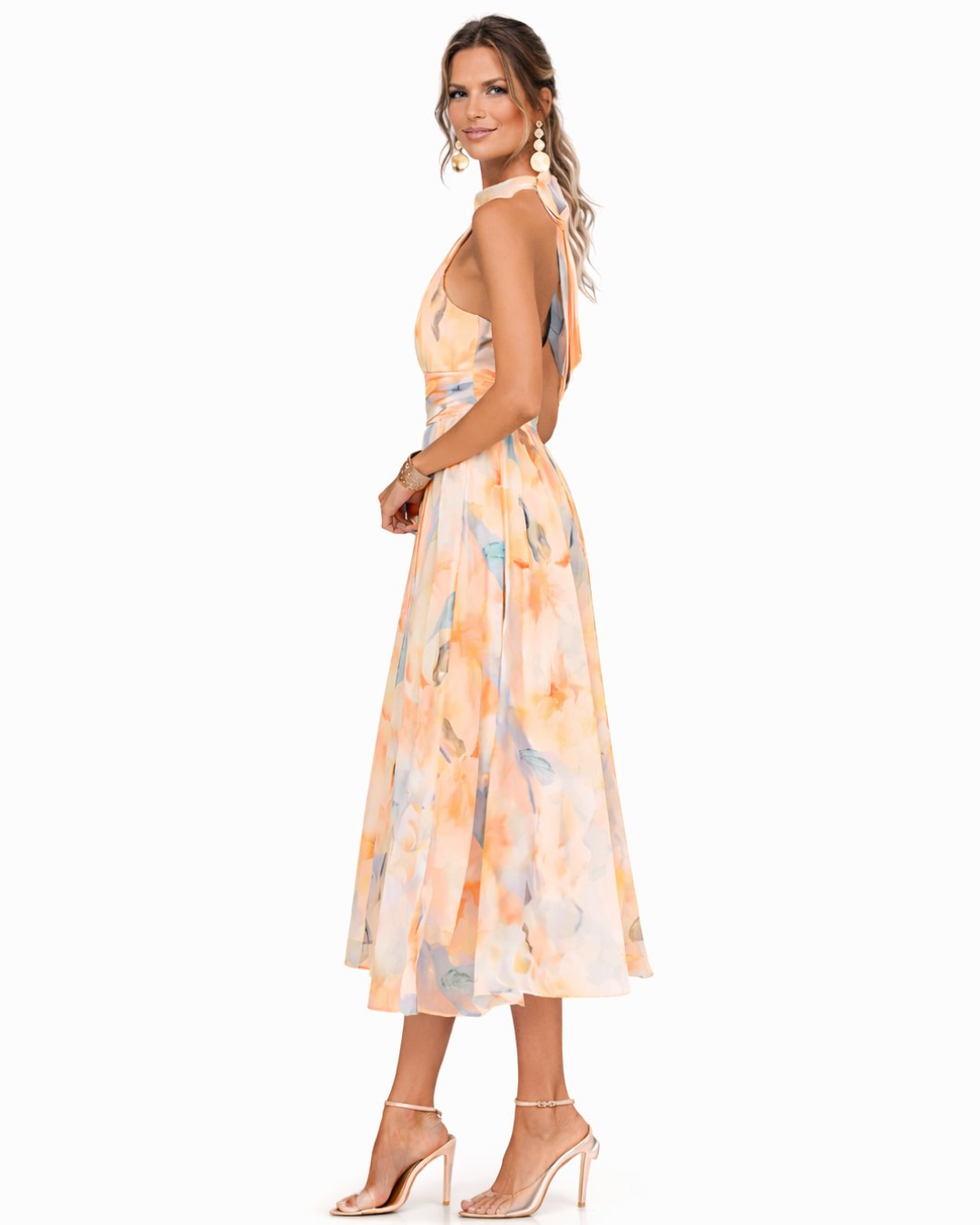 Lara Women's Halter Dress – Artistic Watercolor Print Summer Style 3