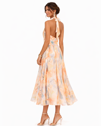 Lara Women's Halter Dress – Artistic Watercolor Print Summer Style 4