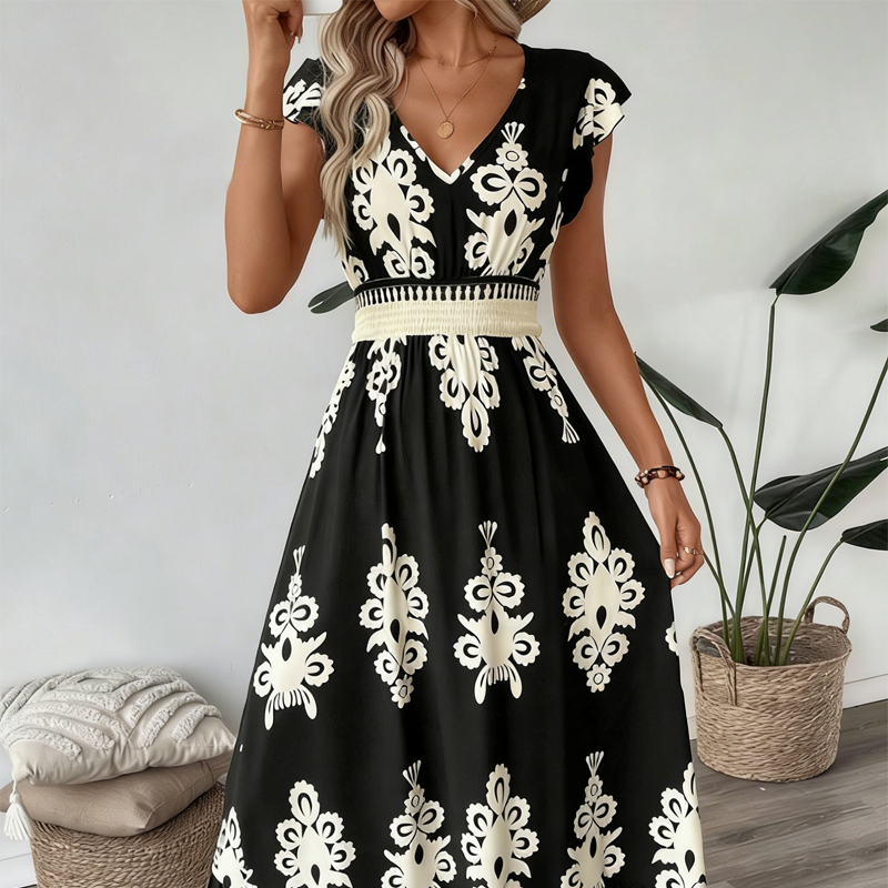 Liora Women's Baroque Print Maxi Dress – Flowy A-Line Elegance 0
