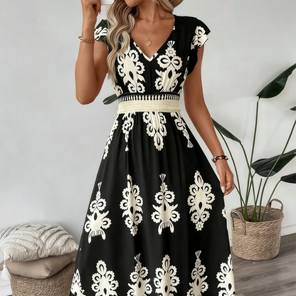 Liora Women's Baroque Print Maxi Dress – Flowy A-Line Elegance 0