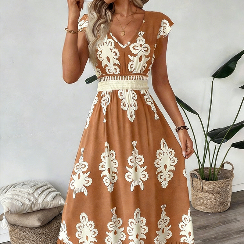 Liora Women's Baroque Print Maxi Dress – Flowy A-Line Elegance 12