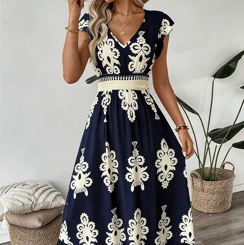 Liora Women's Baroque Print Maxi Dress – Flowy A-Line Elegance 9