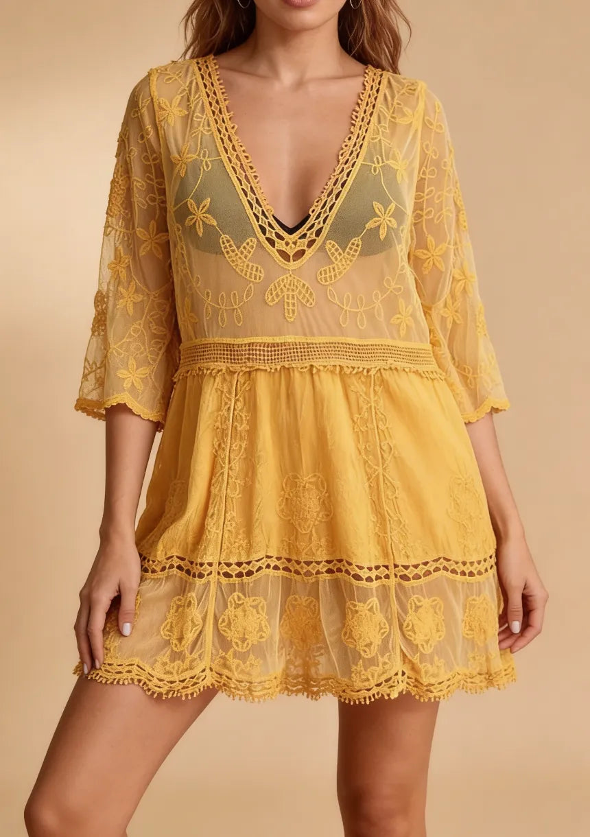 Liora Women's Beach Dress – Stylish V-Neck Floral Lace for Summer 8