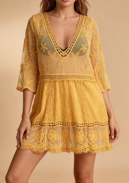 Liora Women's Beach Dress – Stylish V-Neck Floral Lace for Summer 8