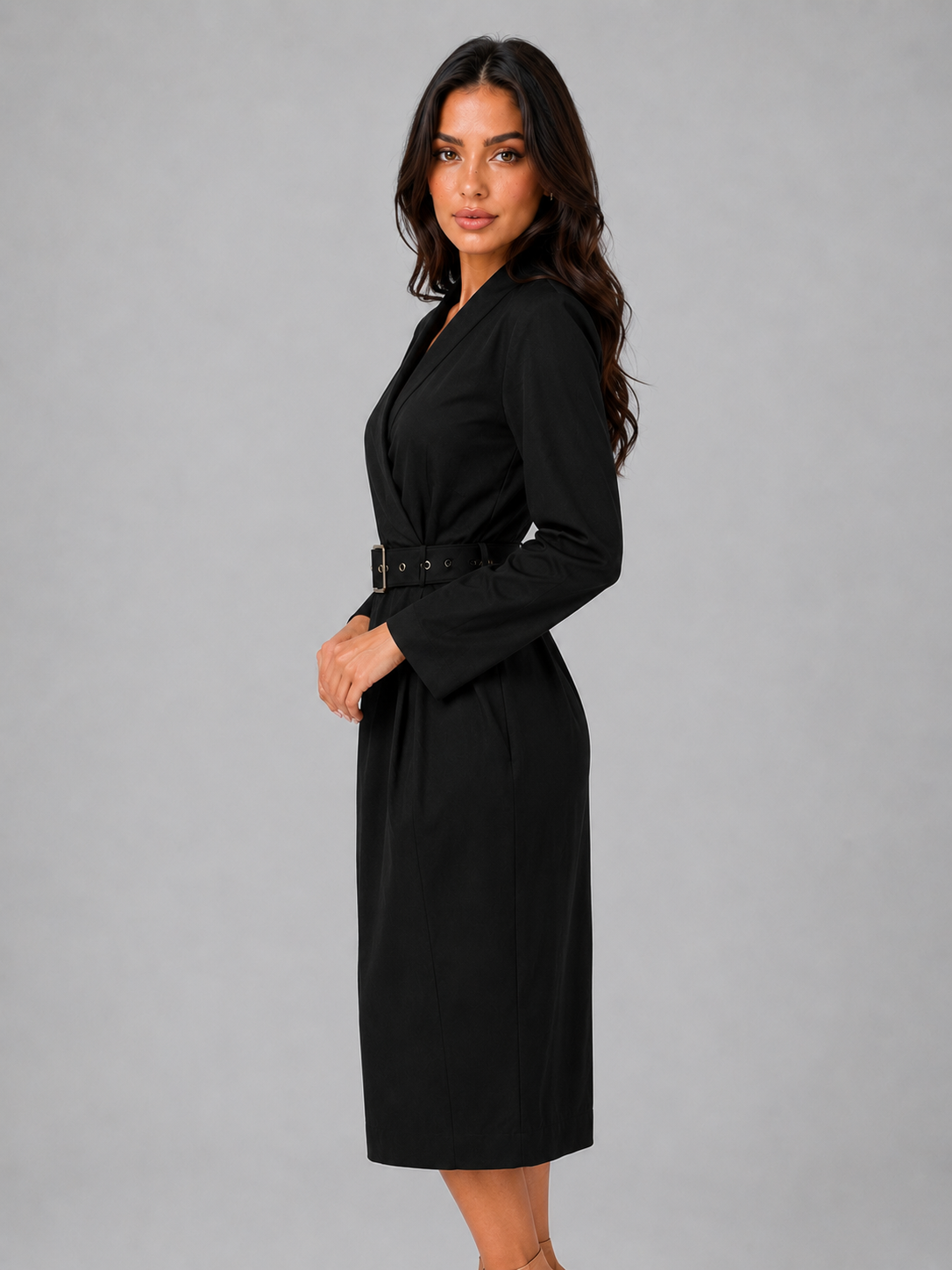 Liora Women's Belted Midi Dress – Tailored Fit Polished Silhouette 2