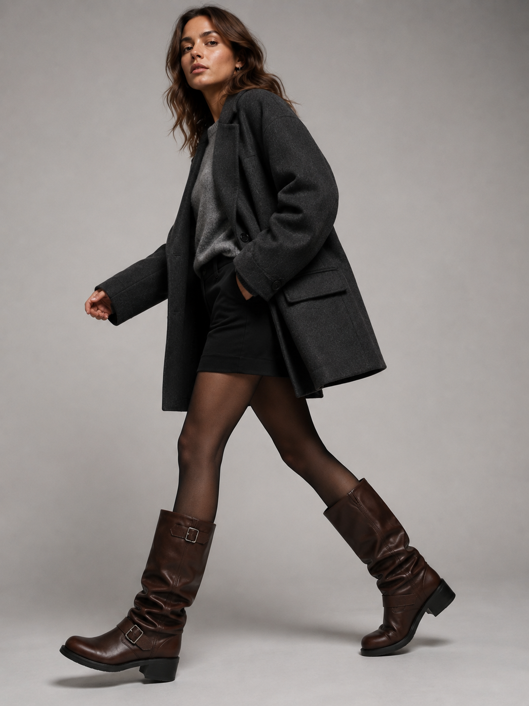 Liora Women's Black Knee-High Biker Boots – Stylish Buckle Detail for Everyday Wear 2