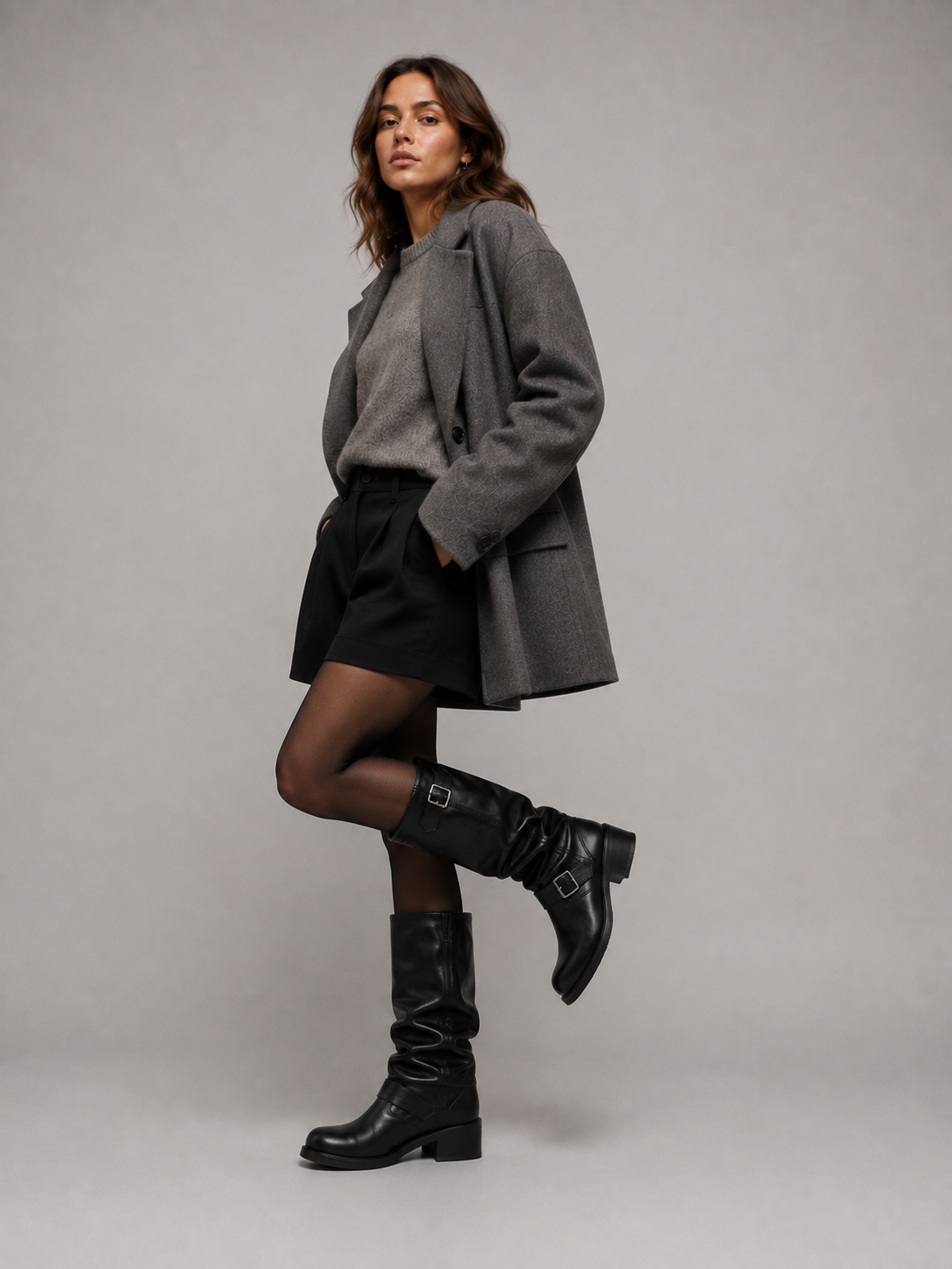 Liora Women's Black Knee-High Biker Boots – Stylish Buckle Detail for Everyday Wear 5