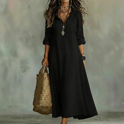 Liora Women's Bohemian Maxi Dress – Ruffled V-Neck for Effortless Style 0