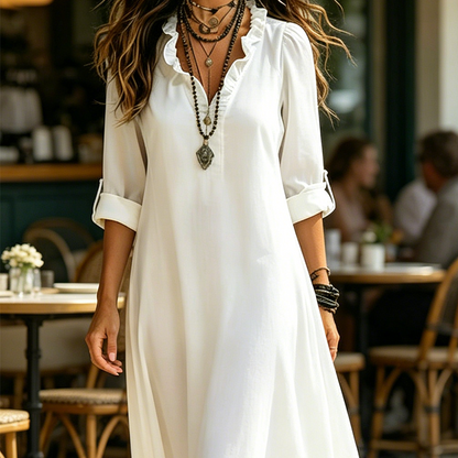 Liora Women's Bohemian Maxi Dress – Ruffled V-Neck for Effortless Style 4