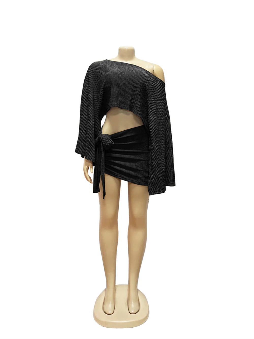 Liora Women's Co Ord Set – Stylish Skew Collar Crop Top & Ruched Skirt for Beach Parties 4