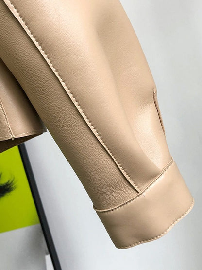Liora Women's Cropped Leather Trench Coat – Structured Design Streamlined Silhouette 3