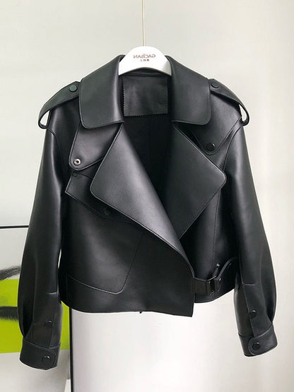 Liora Women's Cropped Leather Trench Coat – Structured Design Streamlined Silhouette 4