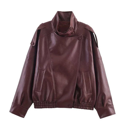 Liora Women's Faux Leather Jacket – Thick Stand Collar Streetwear 6
