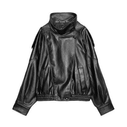 Liora Women's Faux Leather Jacket – Thick Stand Collar Streetwear 7