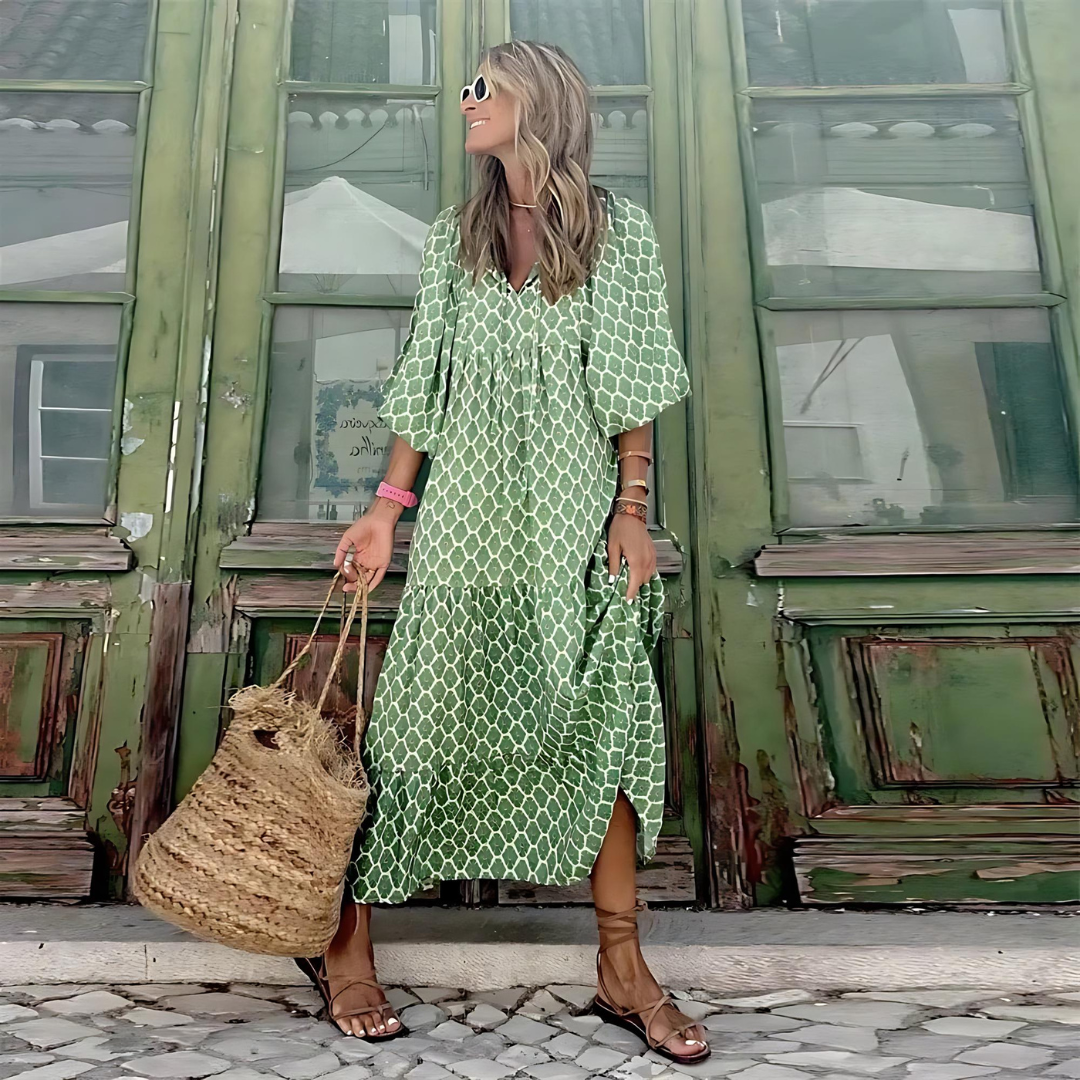 Liora Women's Floral Maxi Dress – Puff Sleeves Elegant Summer Wear 5