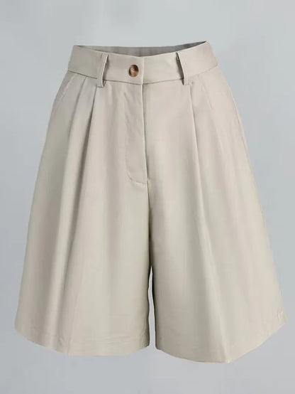 Liora Women's High-Waist Shorts – Chic Gold Buckle Comfort 3
