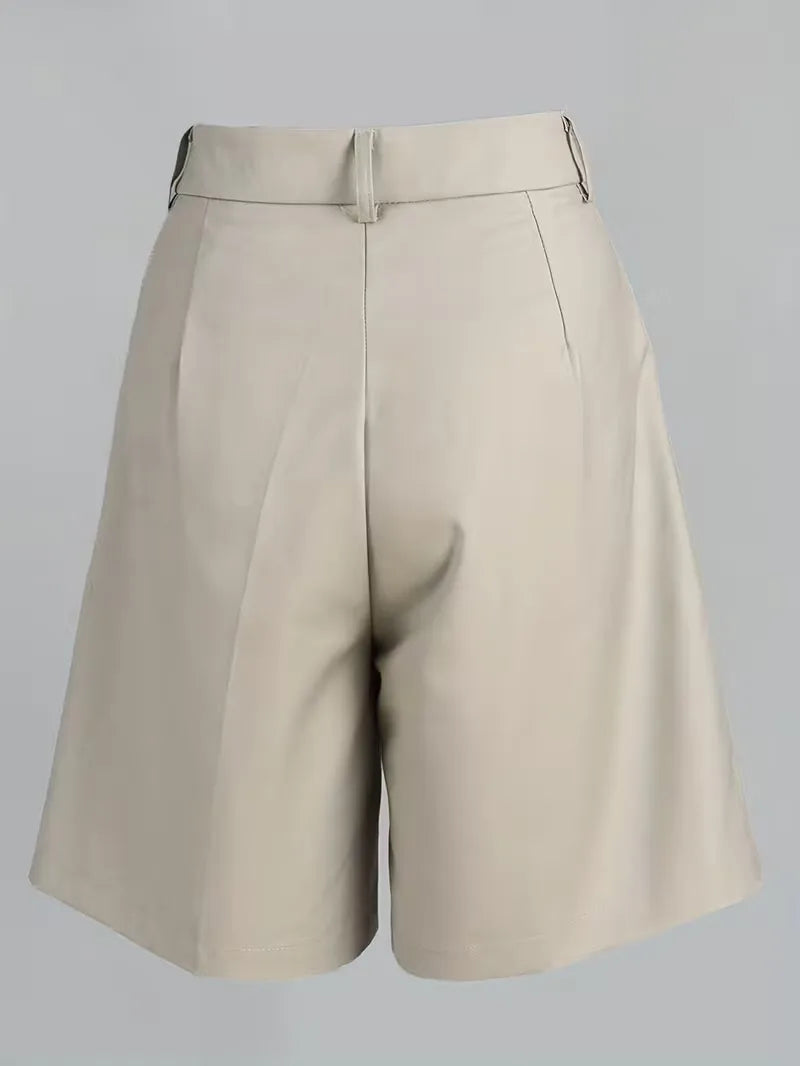 Liora Women's High-Waist Shorts – Chic Gold Buckle Comfort 4
