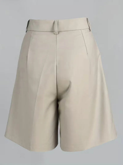 Liora Women's High-Waist Shorts – Chic Gold Buckle Comfort 4