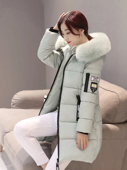 Liora Women's Hooded Parka – Long Warm Slim Fit Coat with Fur Collar 0