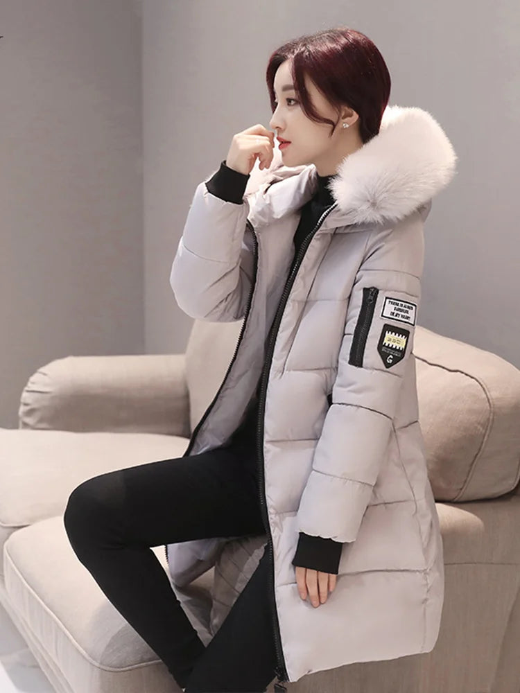 Liora Women's Hooded Parka – Long Warm Slim Fit Coat with Fur Collar 4