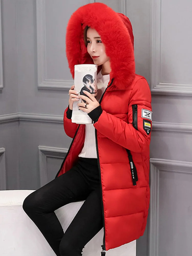 Liora Women's Hooded Parka – Long Warm Slim Fit Coat with Fur Collar 5