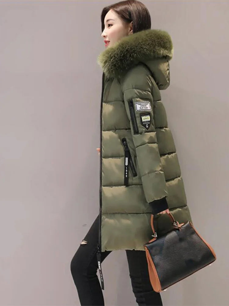 Liora Women's Hooded Parka – Long Warm Slim Fit Coat with Fur Collar 6
