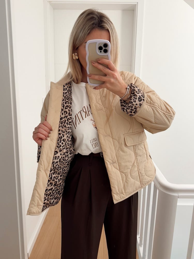 Liora Women's Jacket Outerwear – Chic Leopard Lining for Versatile Style 3