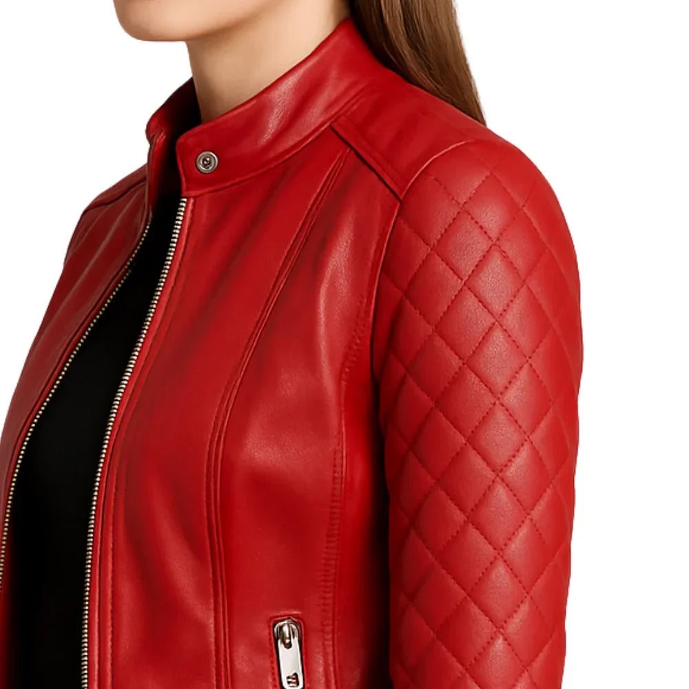 Liora Women's Lambskin Leather Jacket – Quilted Design Chic Casual Wear 1