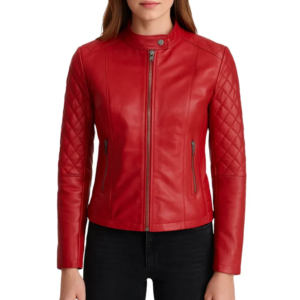 Liora Women's Lambskin Leather Jacket – Quilted Design Chic Casual Wear 2
