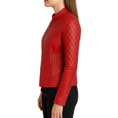 Liora Women's Lambskin Leather Jacket – Quilted Design Chic Casual Wear 3