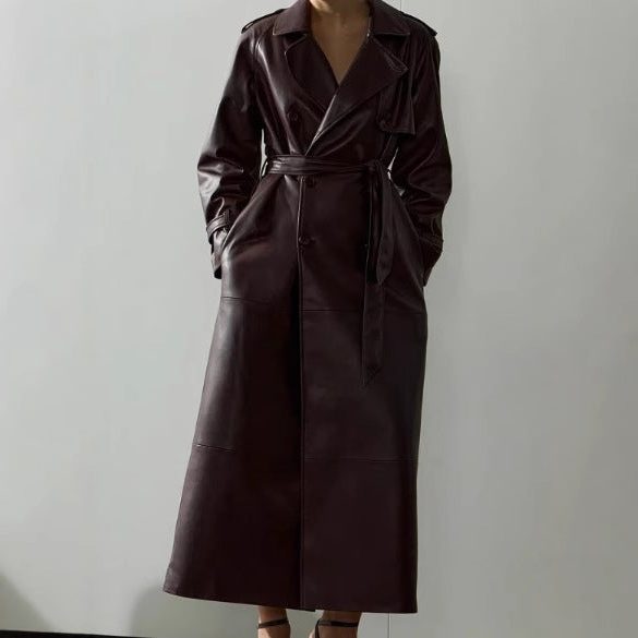 Liora Women's Leather Trench Coat – Belted Fit Elegant Layering 2