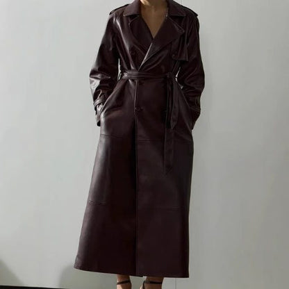 Liora Women's Leather Trench Coat – Belted Fit Elegant Layering 2