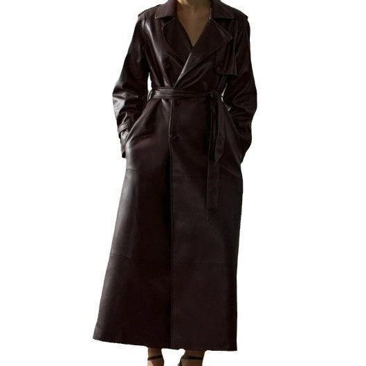 Liora Women's Leather Trench Coat – Belted Fit Elegant Layering 5