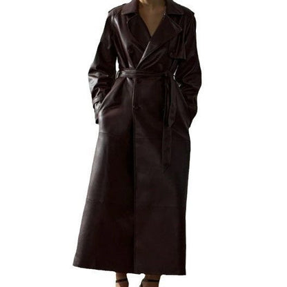 Liora Women's Leather Trench Coat – Belted Fit Elegant Layering 5