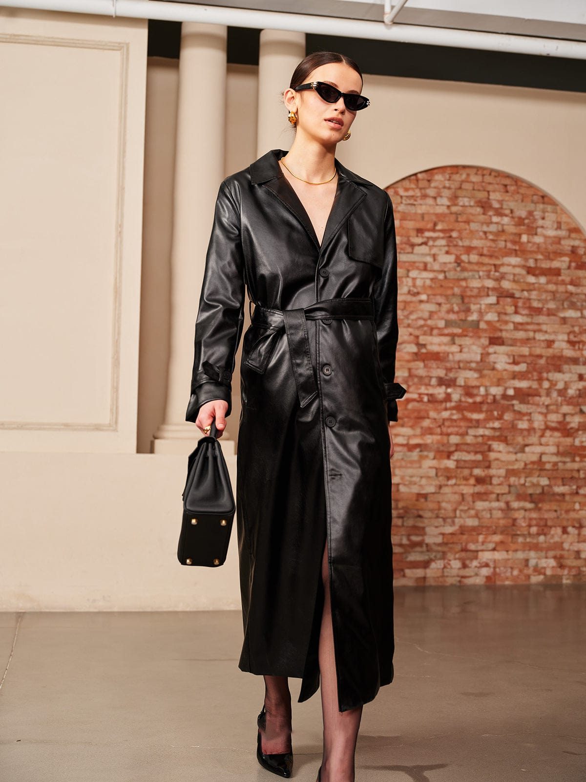 Liora Women's Leather Trench Coat – Button-Down Classic Silhouette 1