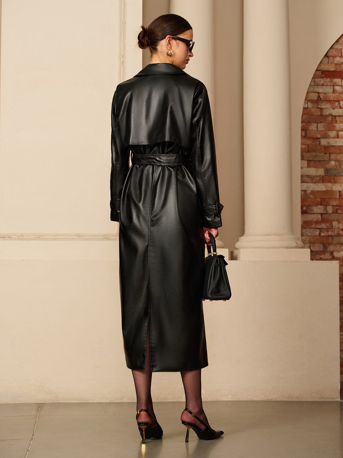 Liora Women's Leather Trench Coat – Button-Down Classic Silhouette 5