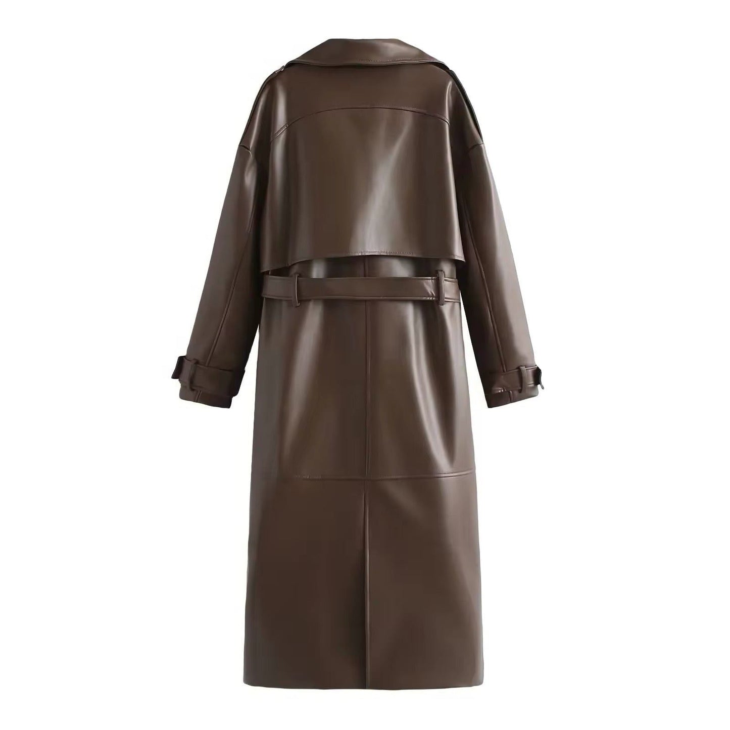 Liora Women's Leather Trench Coat – Double-Breasted Stylish Outerwear 3