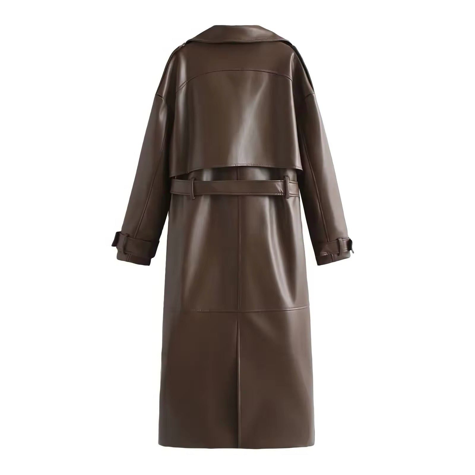 Liora Women's Leather Trench Coat – Double-Breasted Stylish Outerwear 3