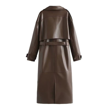 Liora Women's Leather Trench Coat – Double-Breasted Stylish Outerwear 3