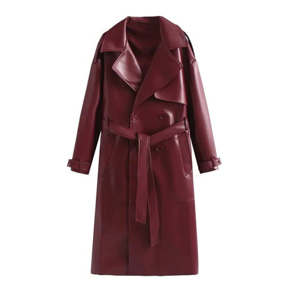Liora Women's Leather Trench Coat – Double-Breasted Stylish Outerwear 4